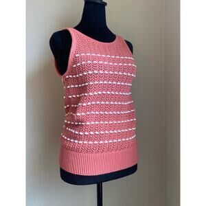 LOFT Pink and White Open Knit Sweater Tank in Size XS